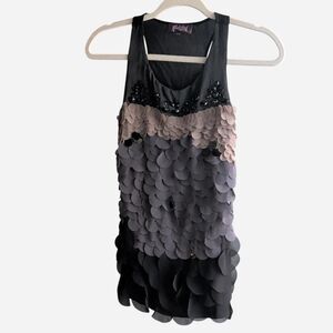 Hale Bob Embellished Paillette Sequin Tank Top XS Black Mauve Y2K